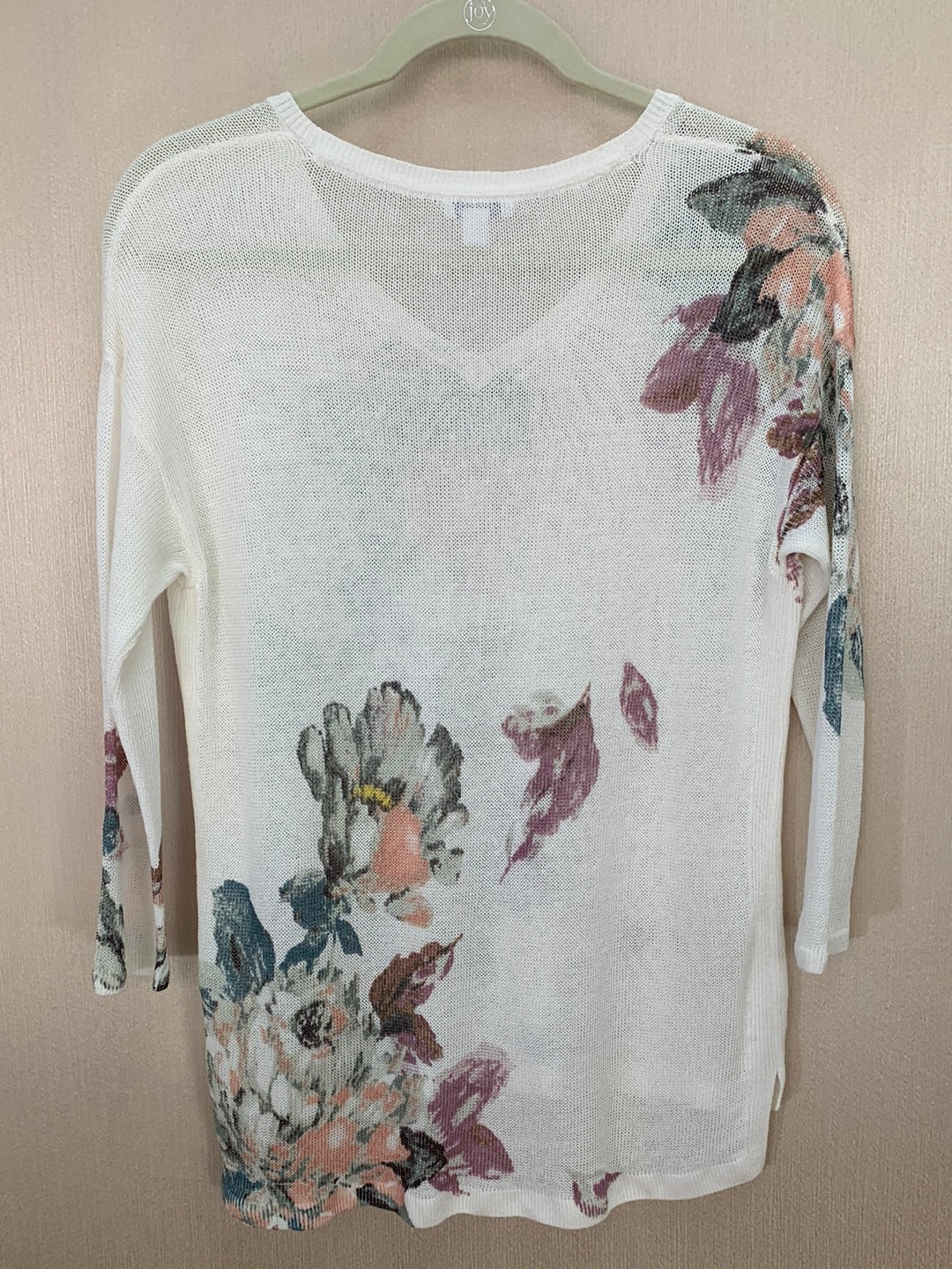 NWT - J JILL cream Floral Linen Blend 3/4 Sleeve V-Neck Sweater Top - XS