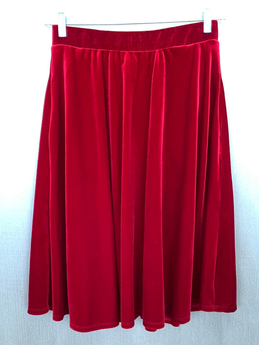 MODCLOTH red A-Line High Waist Pull On Let's Circle Back Velvet Skirt - L