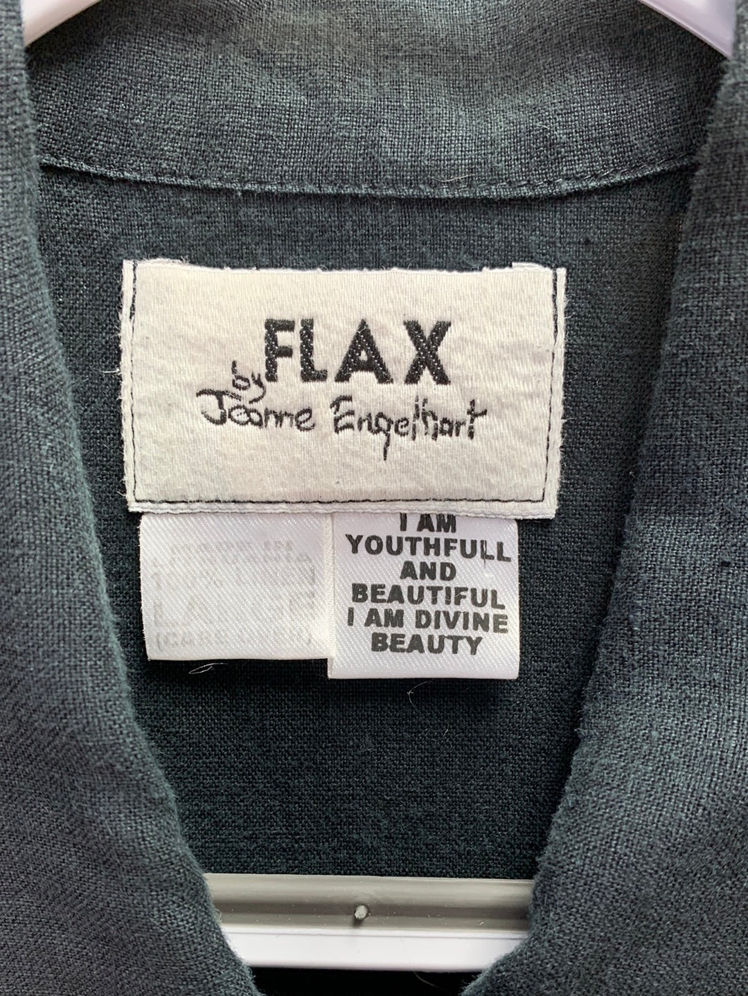 FLAX JEANNE ENGELHART faded black Linen Button Up Short Sleeve Top - L