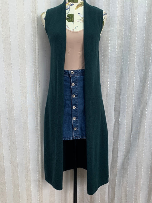 ST TROPEZ WEST dark green Cashmere Sleeveless Cardigan Vest - Small