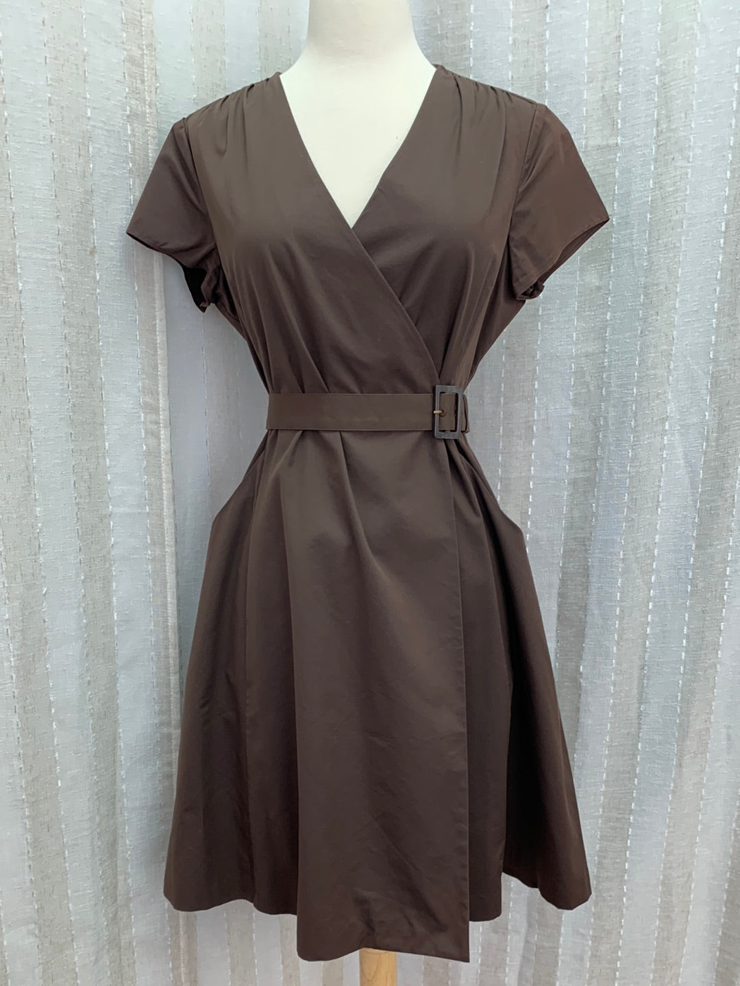 BROOKS BROTHERS brown Cotton Silk Short Sleeve Wrap Dress - 6P