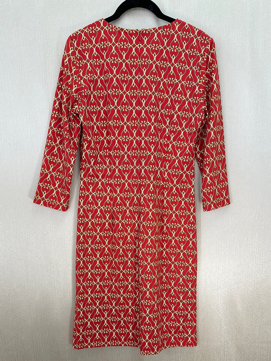 J. MCLAUGHLIN red gold print Catalina Cloth 3/4 Sleeve Sophia Dress - S