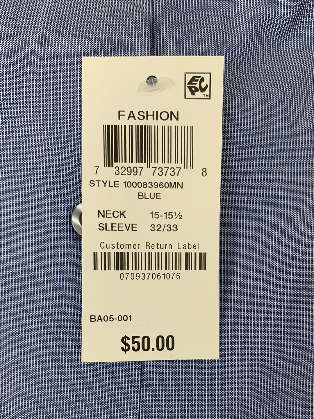 NWT - ALFANI blue Slim Fit Long Sleeve Button Up Shirt - 15-15.5 32-33 / M