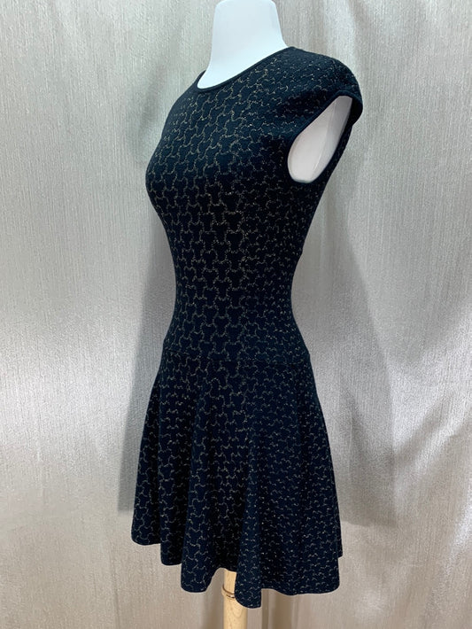 RONNY KOBO black gold Malu Fit and Flare Jacquard Cap Sleeve Dress - S