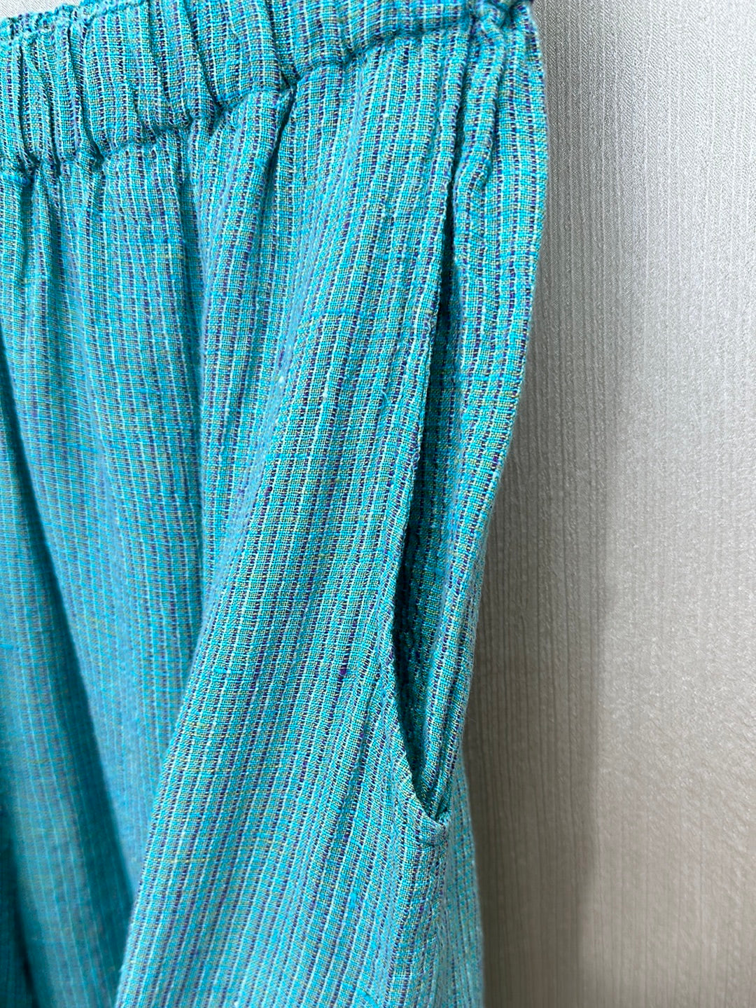 FLAX aqua stripe Linen Sleeveless Button Shirt & Pull On Pants Set - S