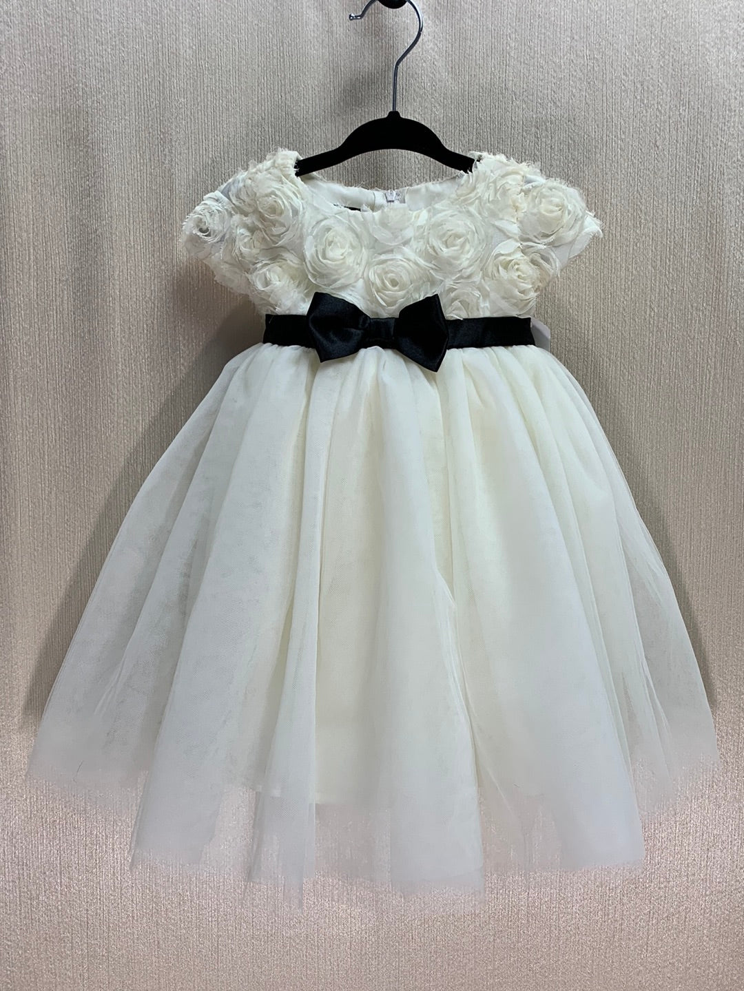NWT - BISCOTTI ivory black Rosettes Tulle Standing Ovation Dress - 12 months