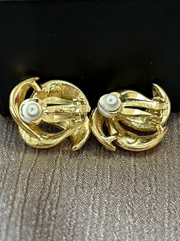 Vintage - GIVENCHY Signed gold tone Clip Earrings - W 3/4" H 7/8"