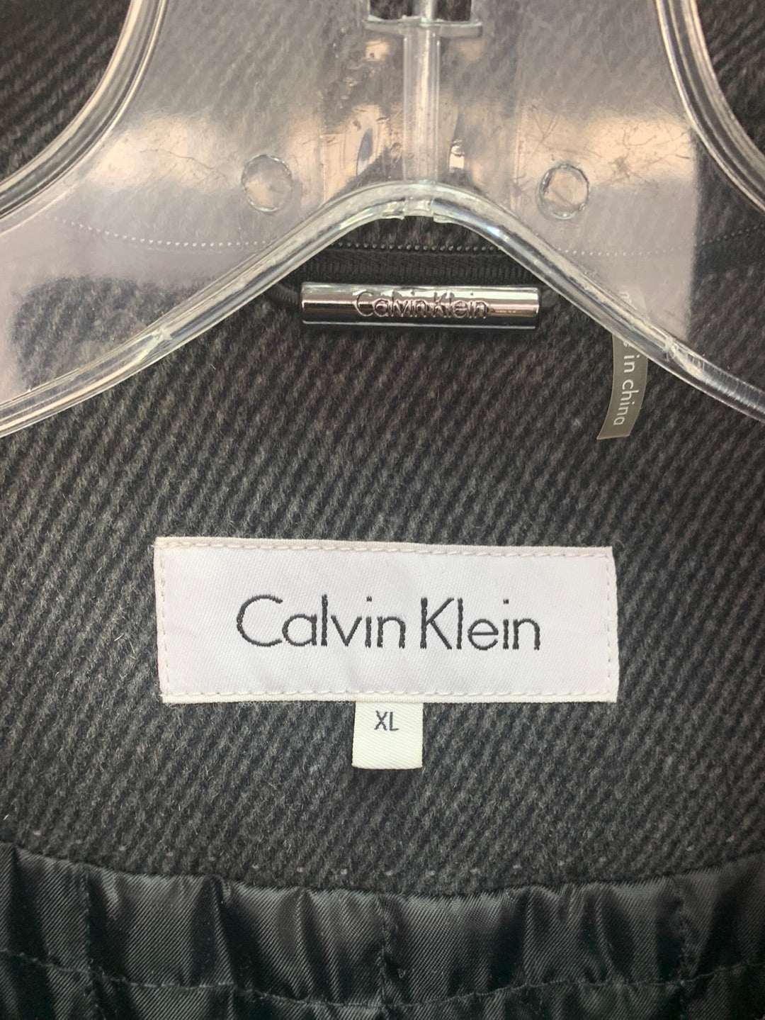 NWT - CALVIN KLEIN grey stripe Wool Blend Full Zip Over Coat Jacket - XL