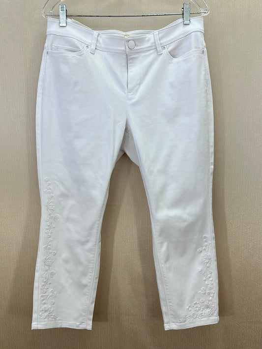 NWT - J JILL white Floral Embroidered Cropped Authentic Fit Jeans - 12P
