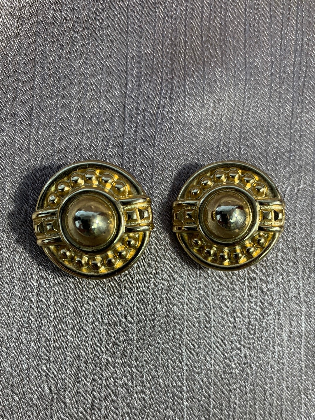 Vintage - GIVENCHY gold tone Round Dome Signed Clip Earrings - 1"