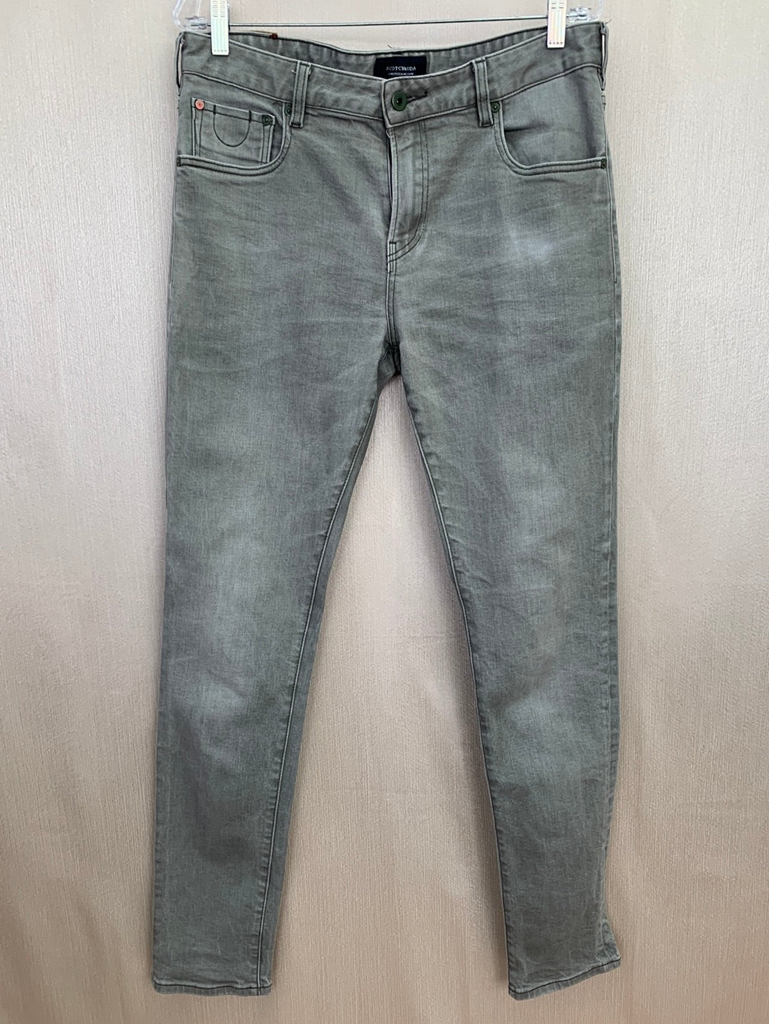 SCOTCH & SODA olive green Skim Slim Fit Garment-Dyed Jeans - W34 L34