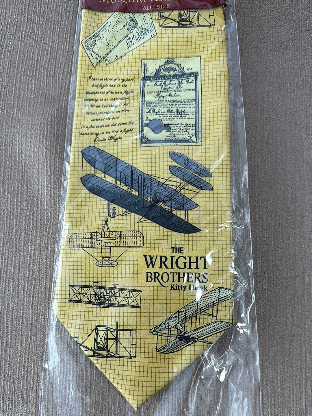 NWT - MUSEUM ARTIFACTS yellow blue Silk Wright Brothers Kitty Hawk Necktie