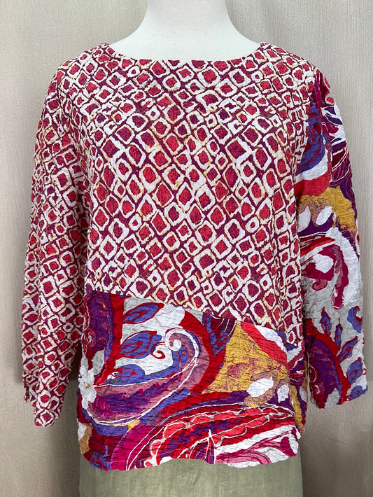 HABITAT pink & purple print Cotton Crinkle Texture 3/4 Sleeve Top - XS