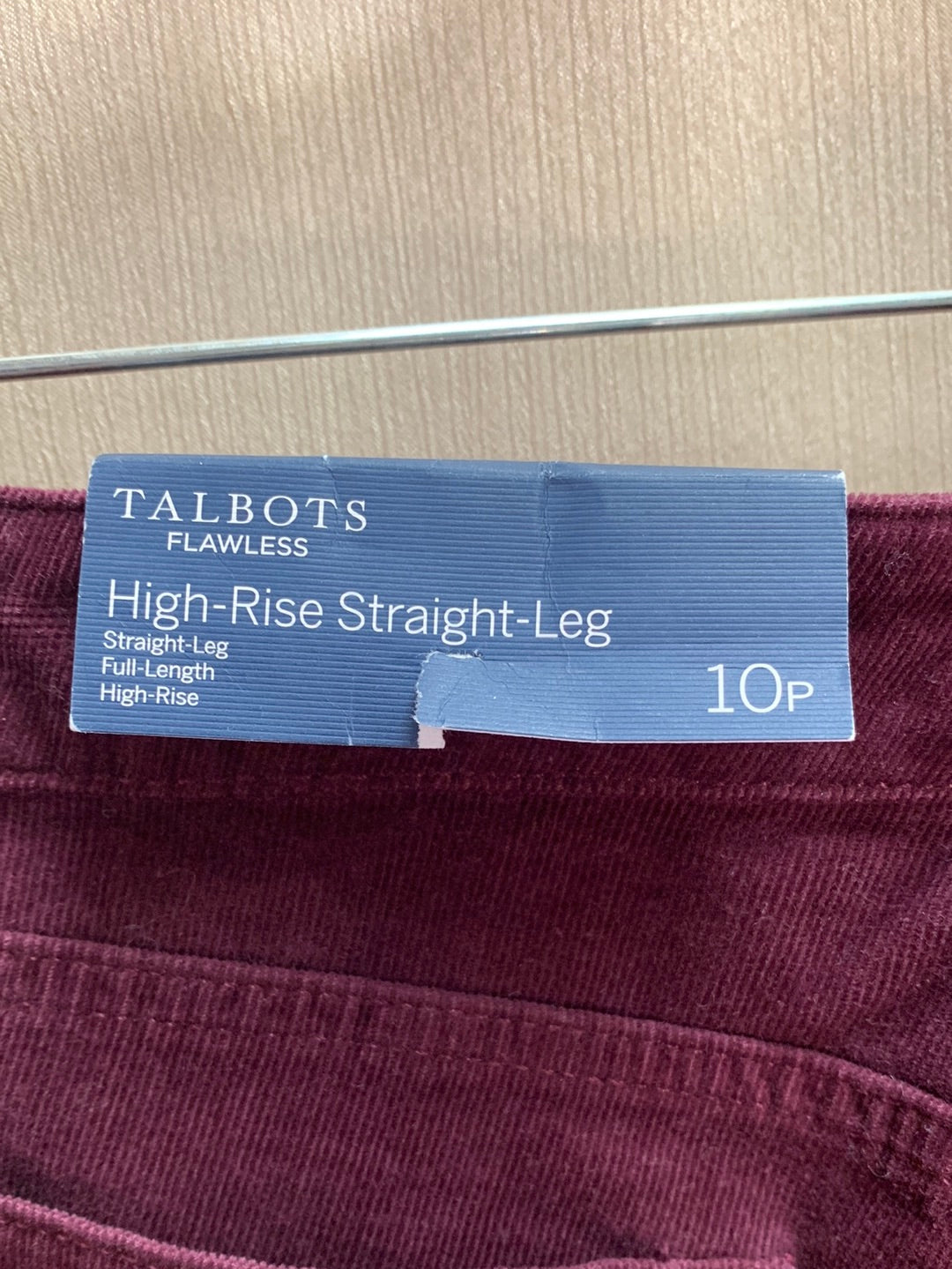 NWT - TALBOTS burgundy High Rise Straight Leg Corduroy Pants - 10P
