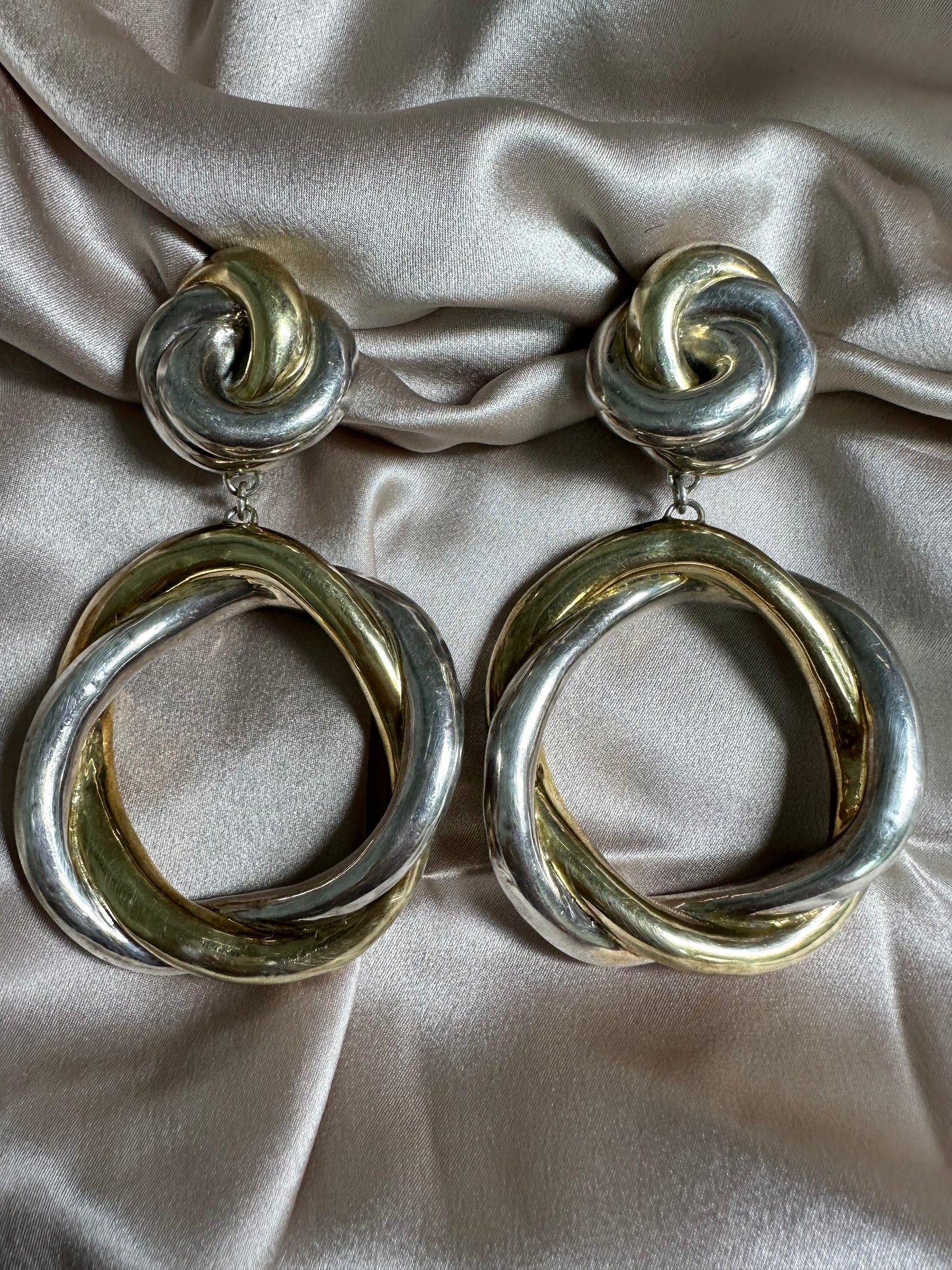 Vintage DAVID VARSANO 925 Sterling Silver Modernist Electroform Clip Earrings - 3.5"