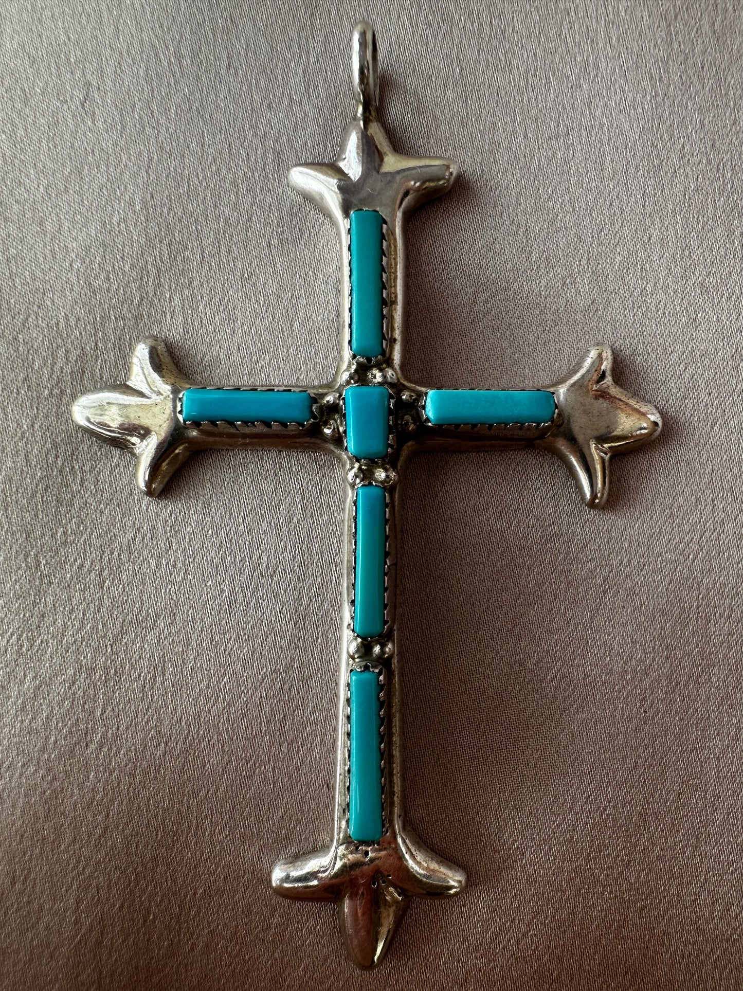 G&L LEEKITY Sterling Silver Turquoise ZUNI Cross Pendant - ~2" x 3"