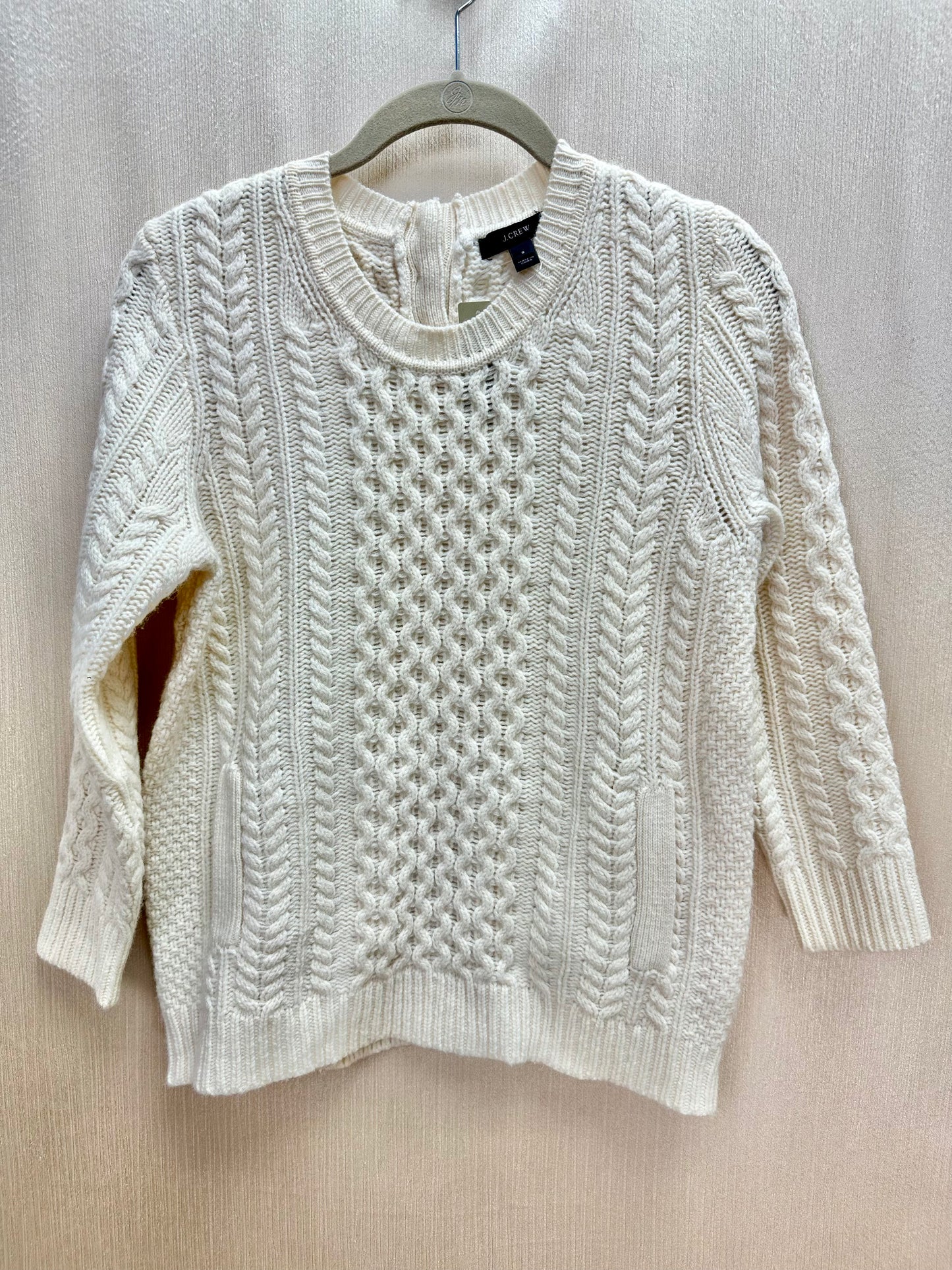 NWT - J CREW cream 100% Wool Cable Knit Fisherman Pockets Sweater - S