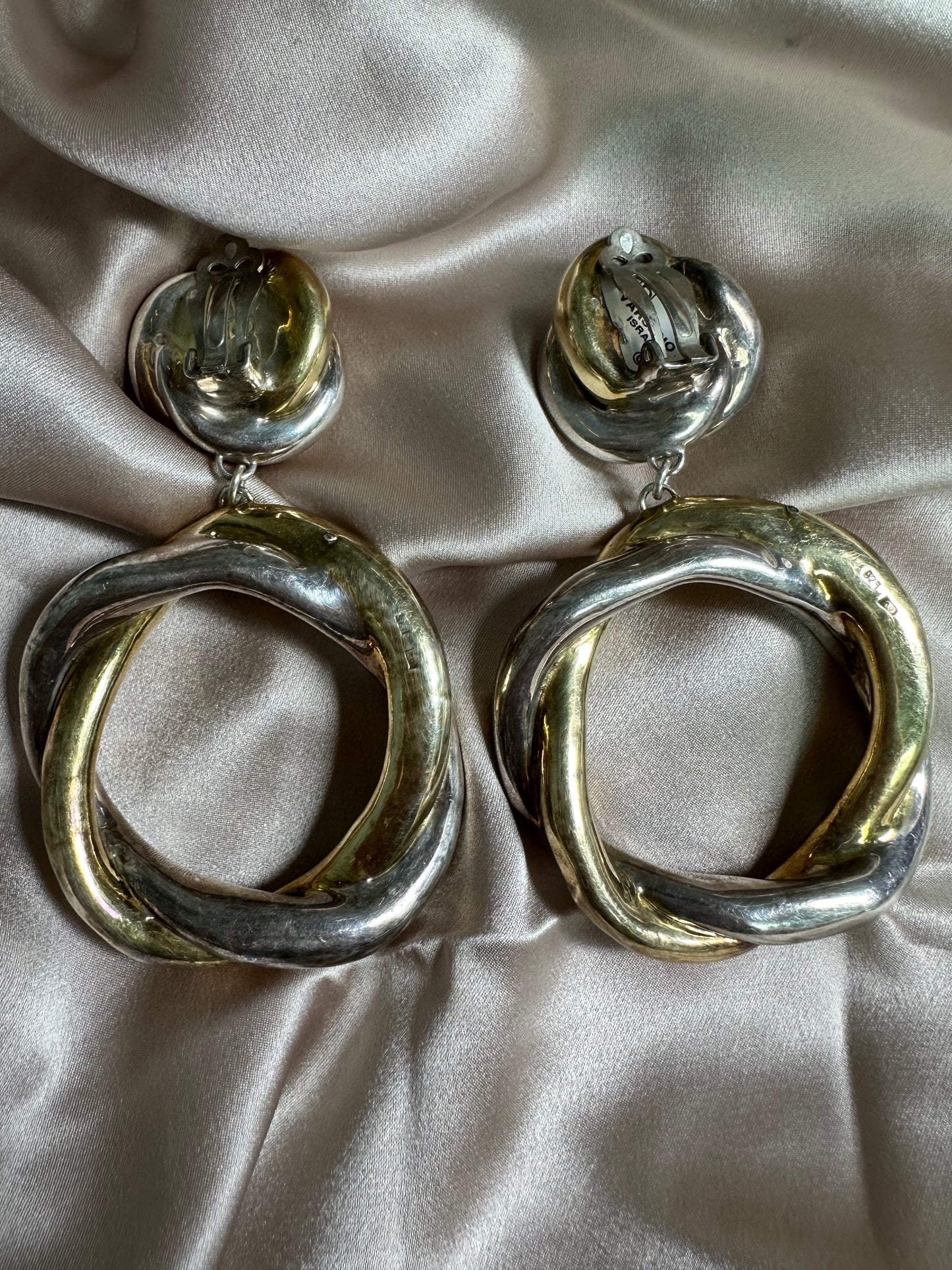 Vintage DAVID VARSANO 925 Sterling Silver Modernist Electroform Clip Earrings - 3.5"