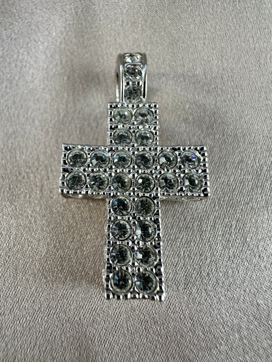 SWAROVSKI silver tone 3D 80 Crystal Pave Cross Pendant - 3/4" x 1 1/4"