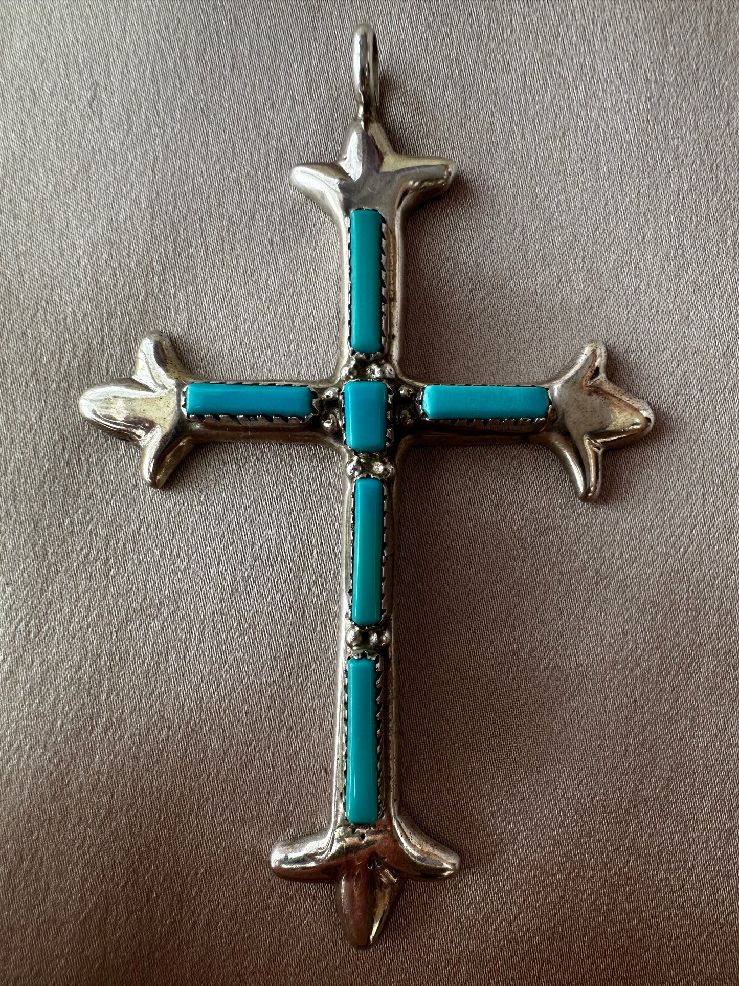 G&L LEEKITY Sterling Silver Turquoise ZUNI Cross Pendant - ~2" x 3"