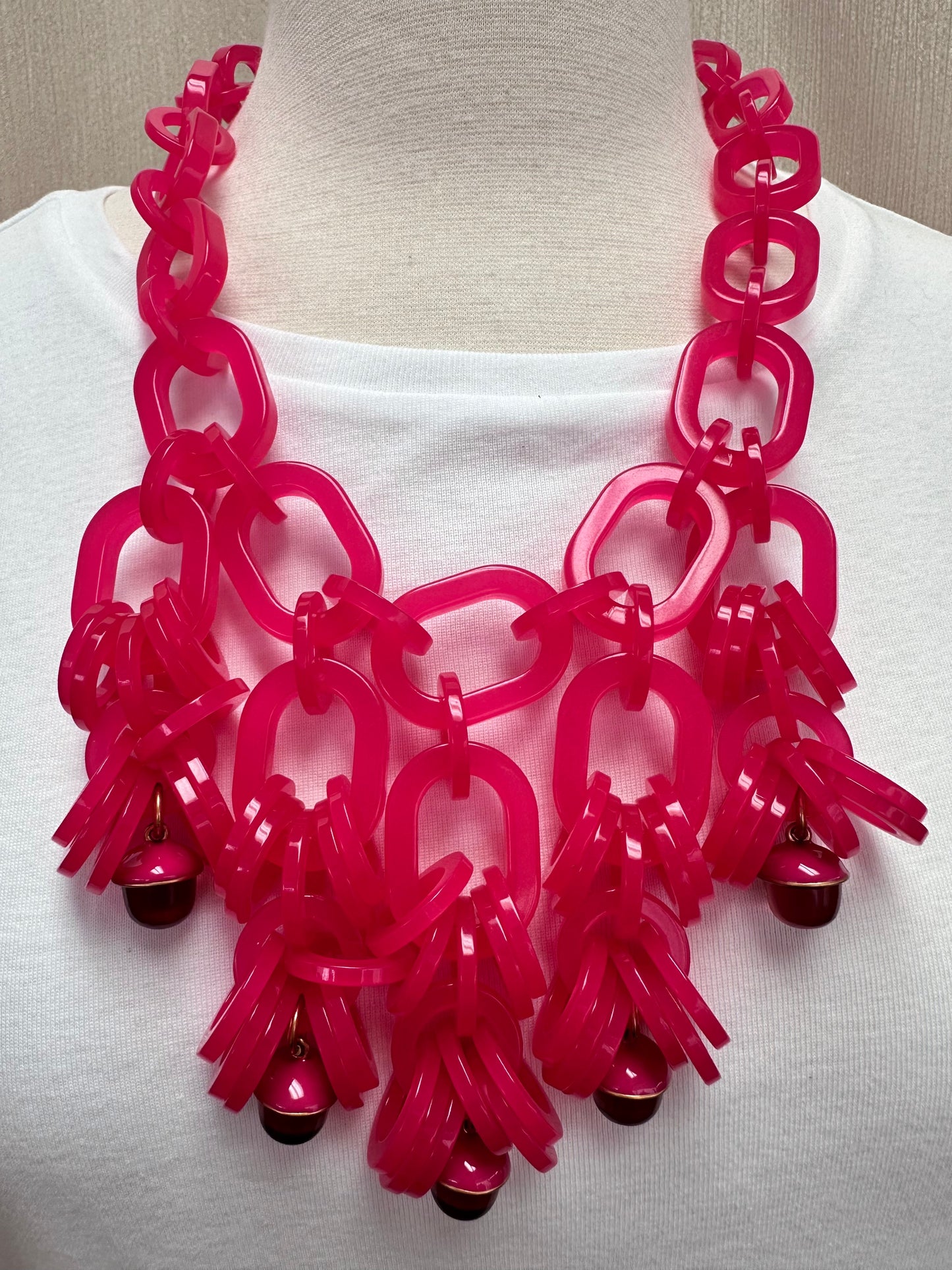 J. CREW pink Acrylic Chain Link Statement Bib Necklace - 21"-23" adjustable