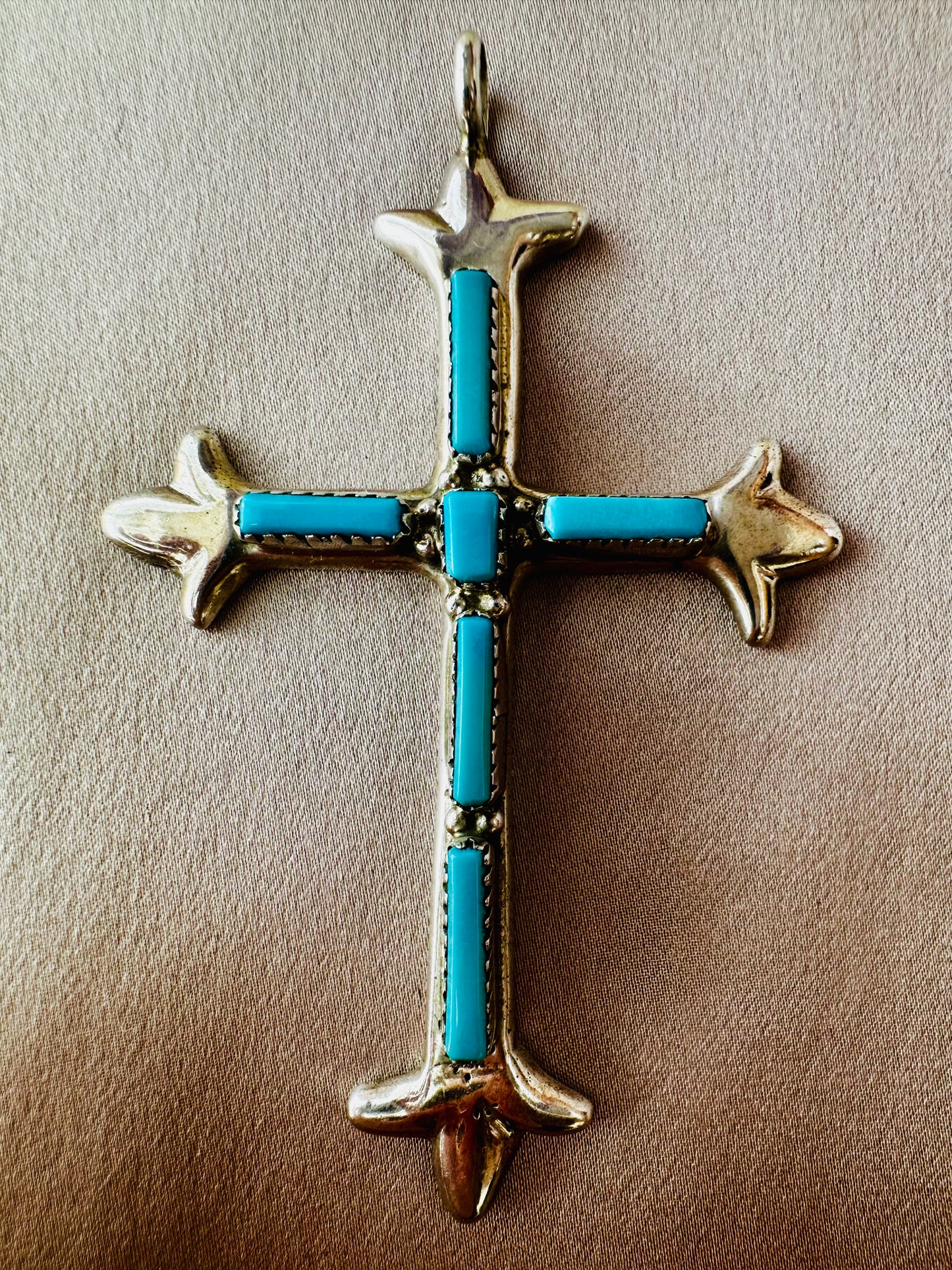 G&L LEEKITY Sterling Silver Turquoise ZUNI Cross Pendant - ~2" x 3"