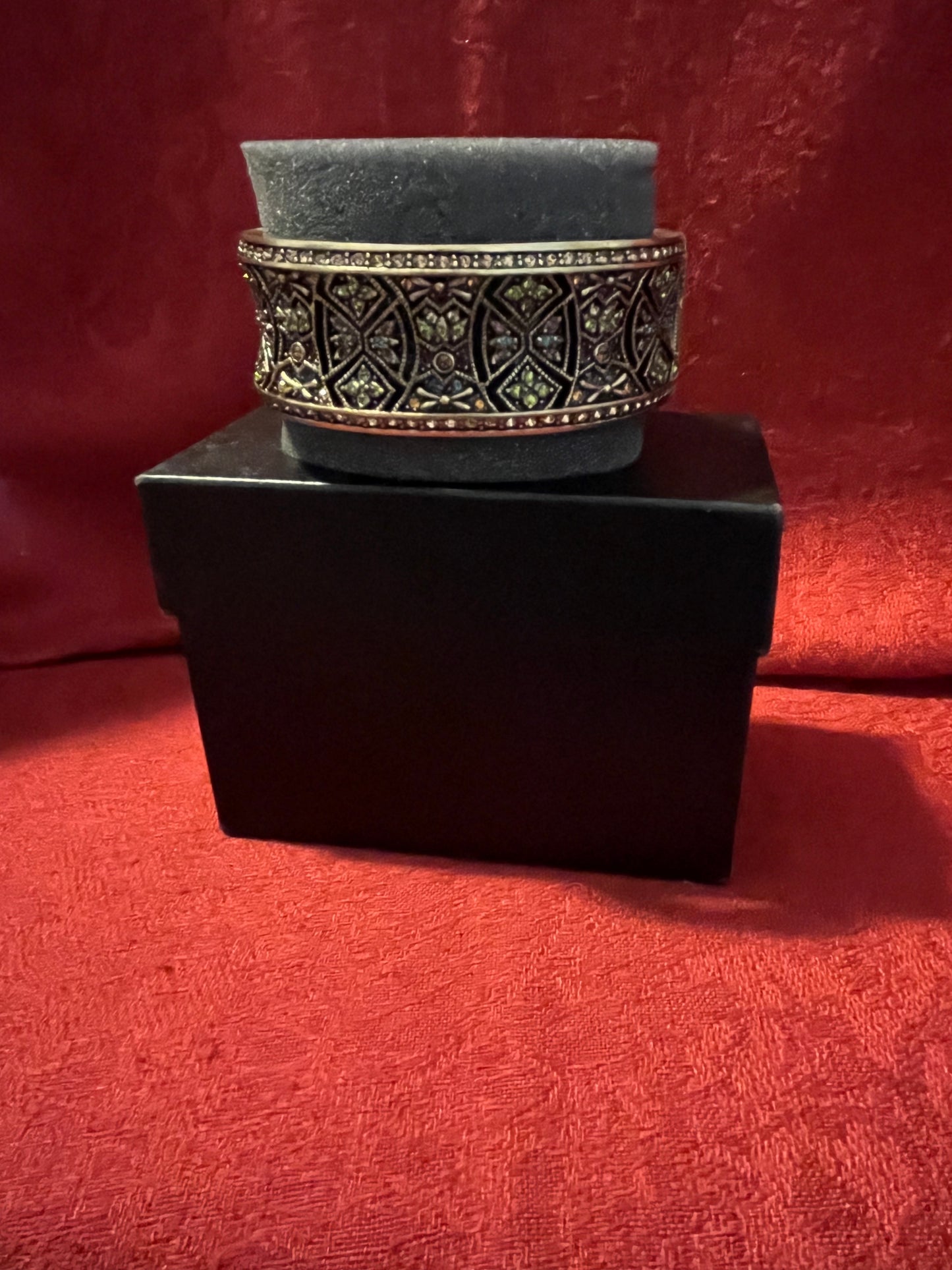 HEIDI DAUS Multi-Colored Crystal BYZANTINE BEAUTY Bronze Hinged Bangle Bracelet