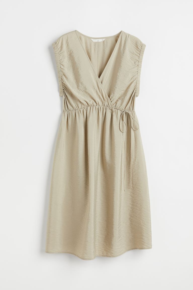 NWT - H&M MAMA beige tan Sleeveless Faux Wrap Maternity Dress - Large