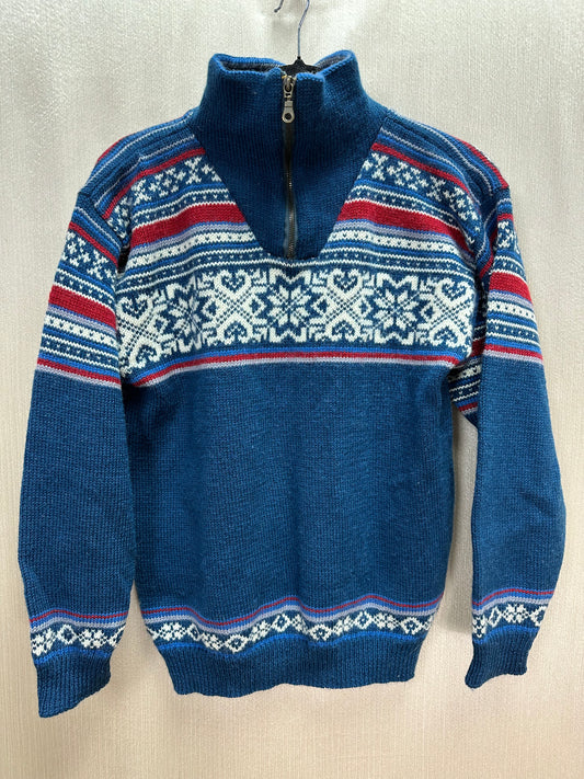 ICEWEAR blue white Wool Snowflake Norwegian 1/4 Zip Pullover Sweater - Unisex S