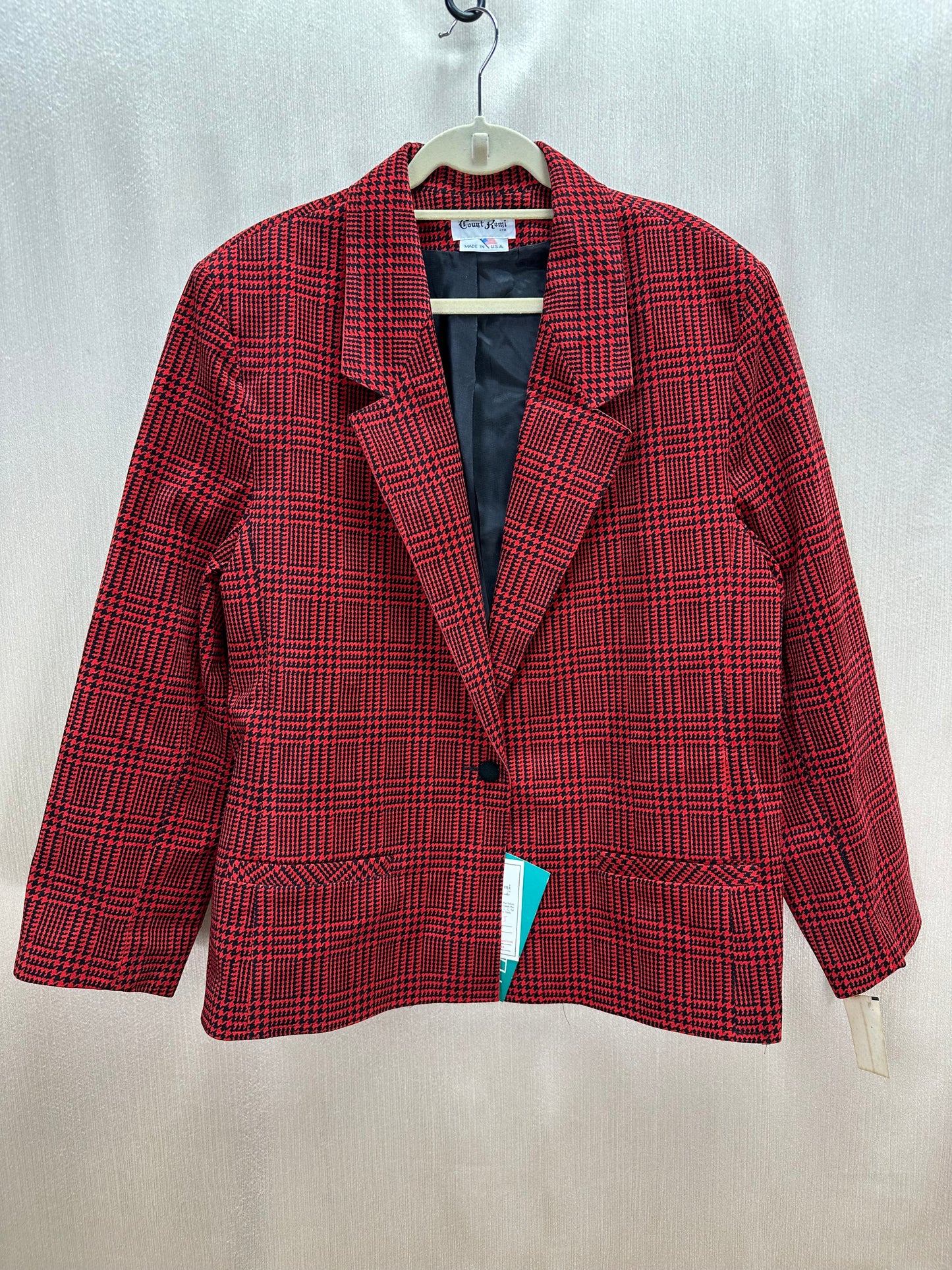 Vintage NWT - COUNT ROMI red black Houndstooth Check Ultra Suede Blazer - 20