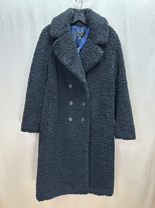 NWT - J CREW black Teddy Sherpa Faux Fur Double Breasted Pea Top Coat - M