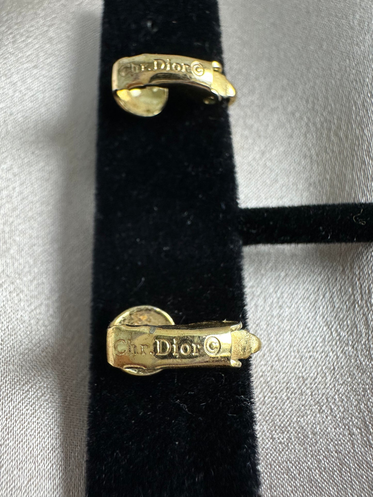 CHRISTIAN DIOR Gold Tone Rhinestone Square Clip Earrings - ~1/2"