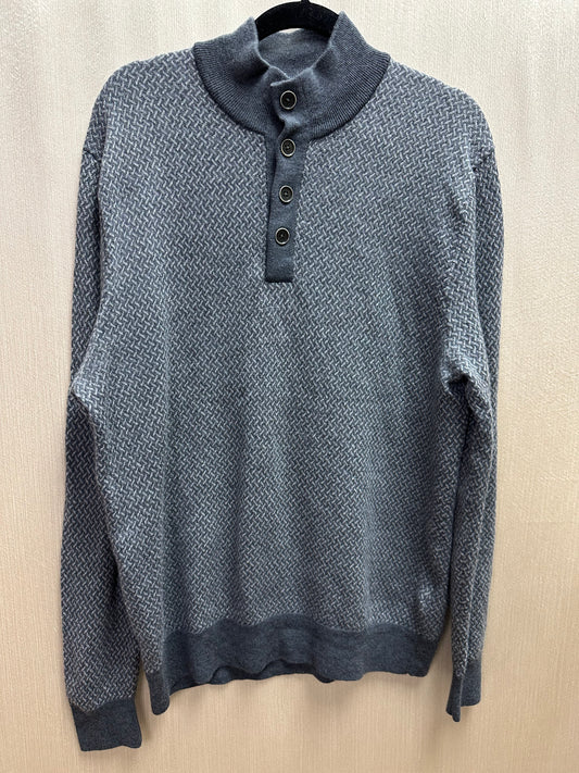 UNTUCKIT grey pattern 100% Extra Fine Merino Wool Button Neck Sweater - XL