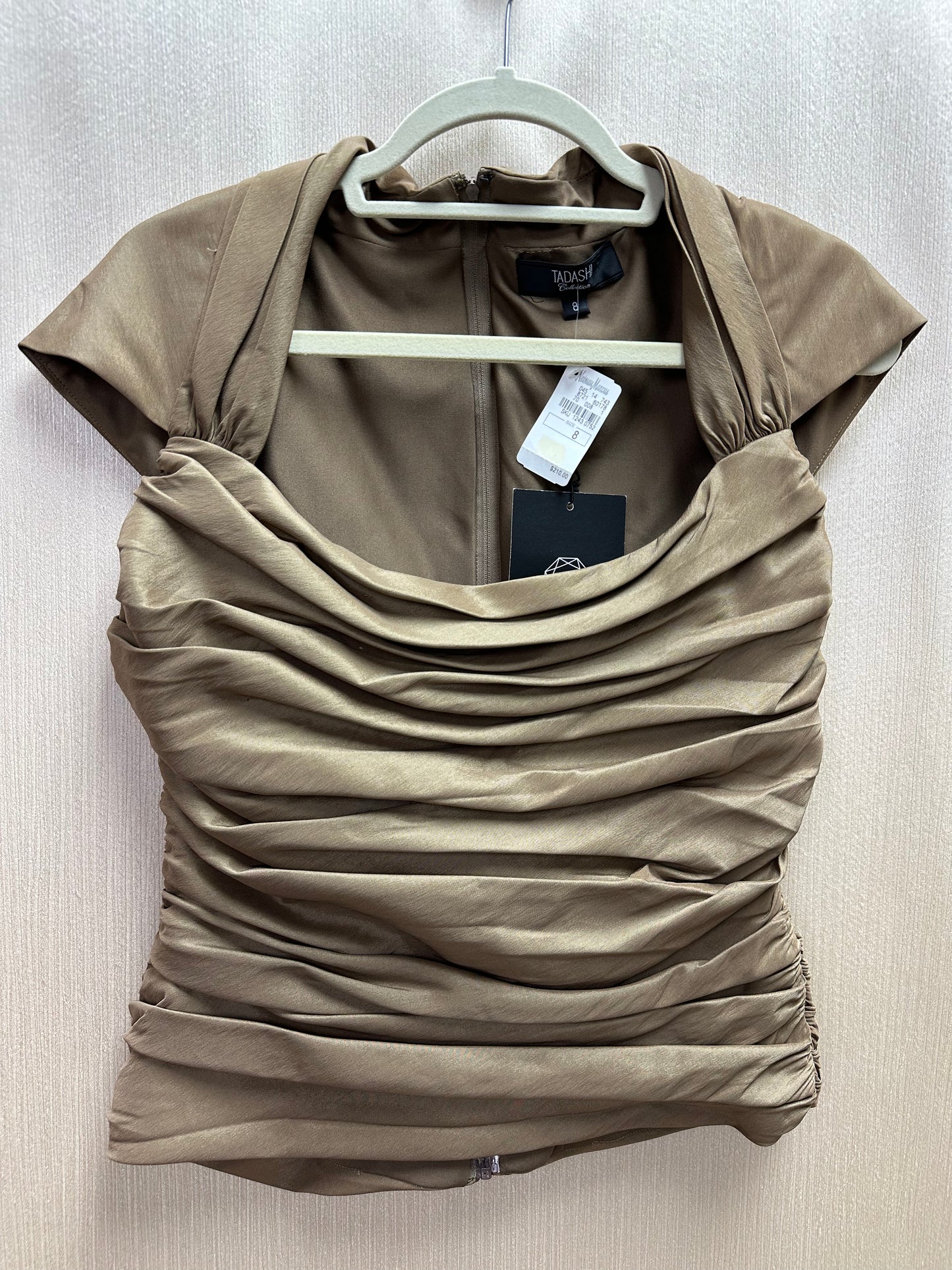 NWT - TADASHI metallic bronze Ruched Cap Sleeve Party Cocktail Top Blouse - 8