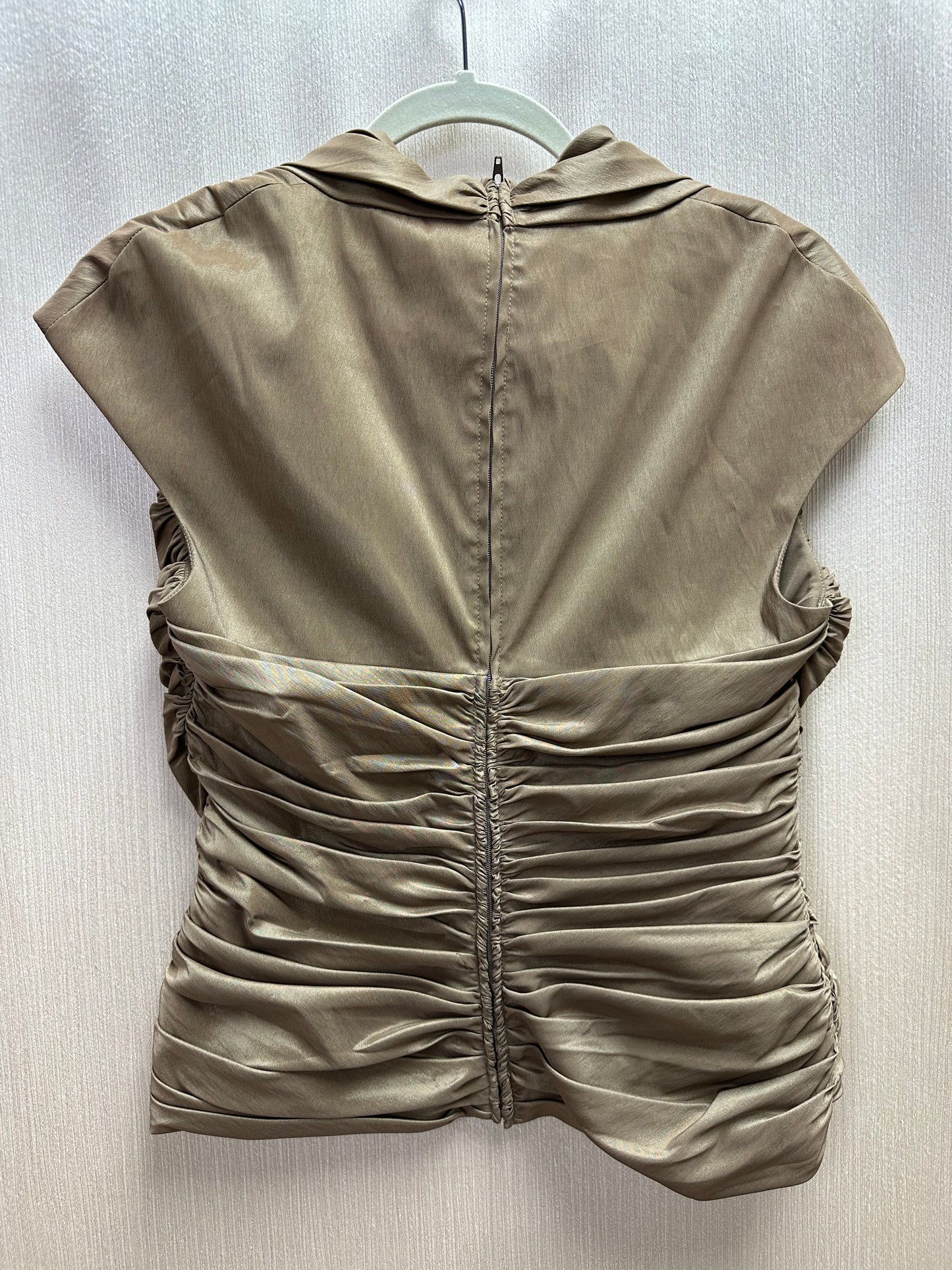 NWT - TADASHI metallic bronze Ruched Cap Sleeve Party Cocktail Top Blouse - 8