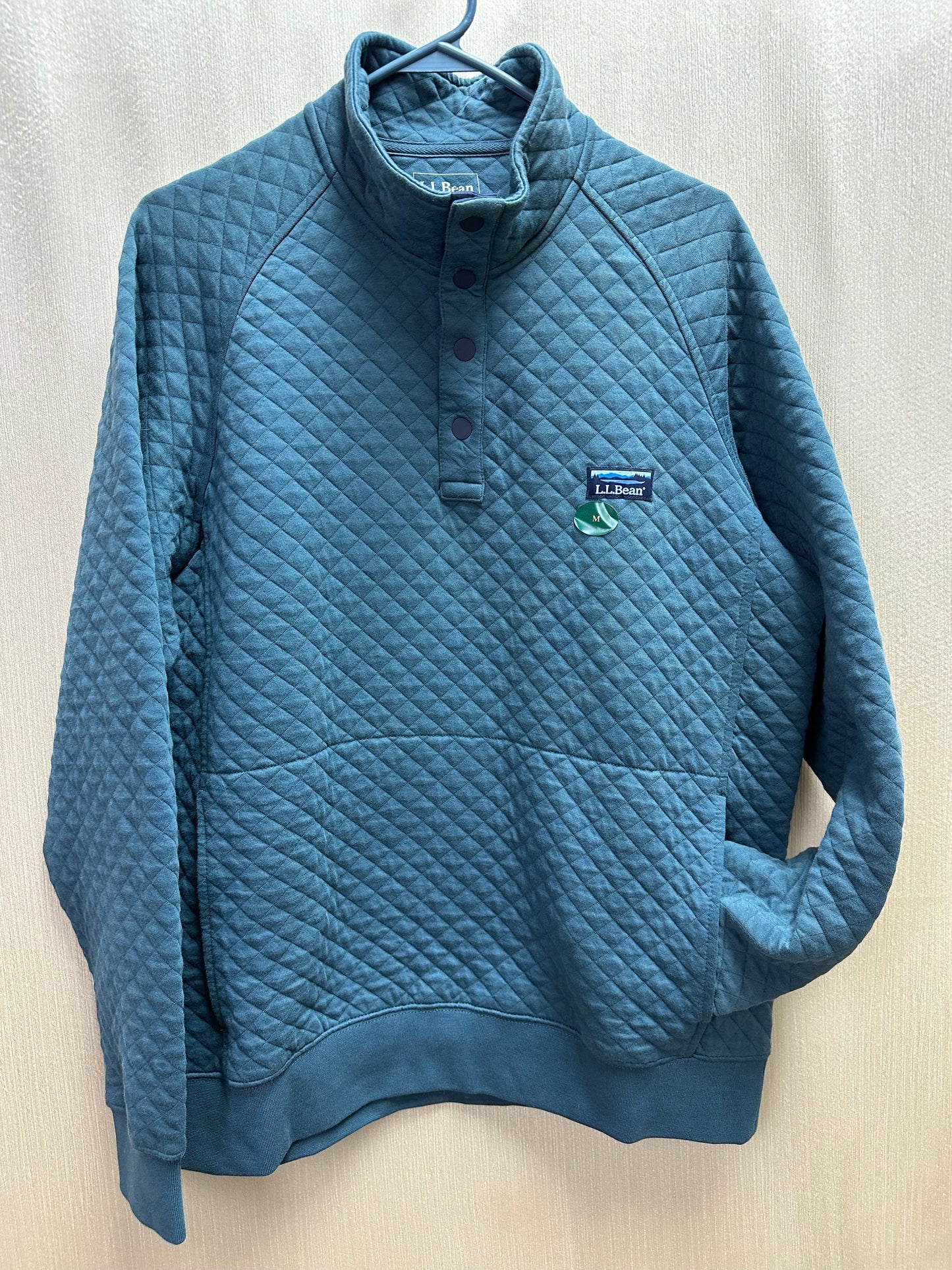 NWT - LL BEAN storm blue Quilted Button Neck Sweatshirt - M