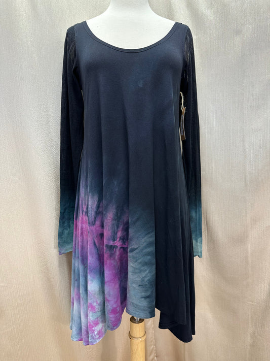 NWT - STEEL PONY navy blue purple Mesh Sleeve Emerson Tunic Top - S