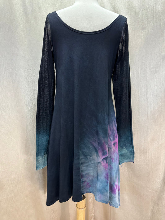 NWT - STEEL PONY navy blue purple Mesh Sleeve Emerson Tunic Top - S