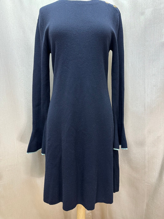 NWT - TORY BURCH navy blue Wool Blend Flare Sleeve Sweater Dress - L