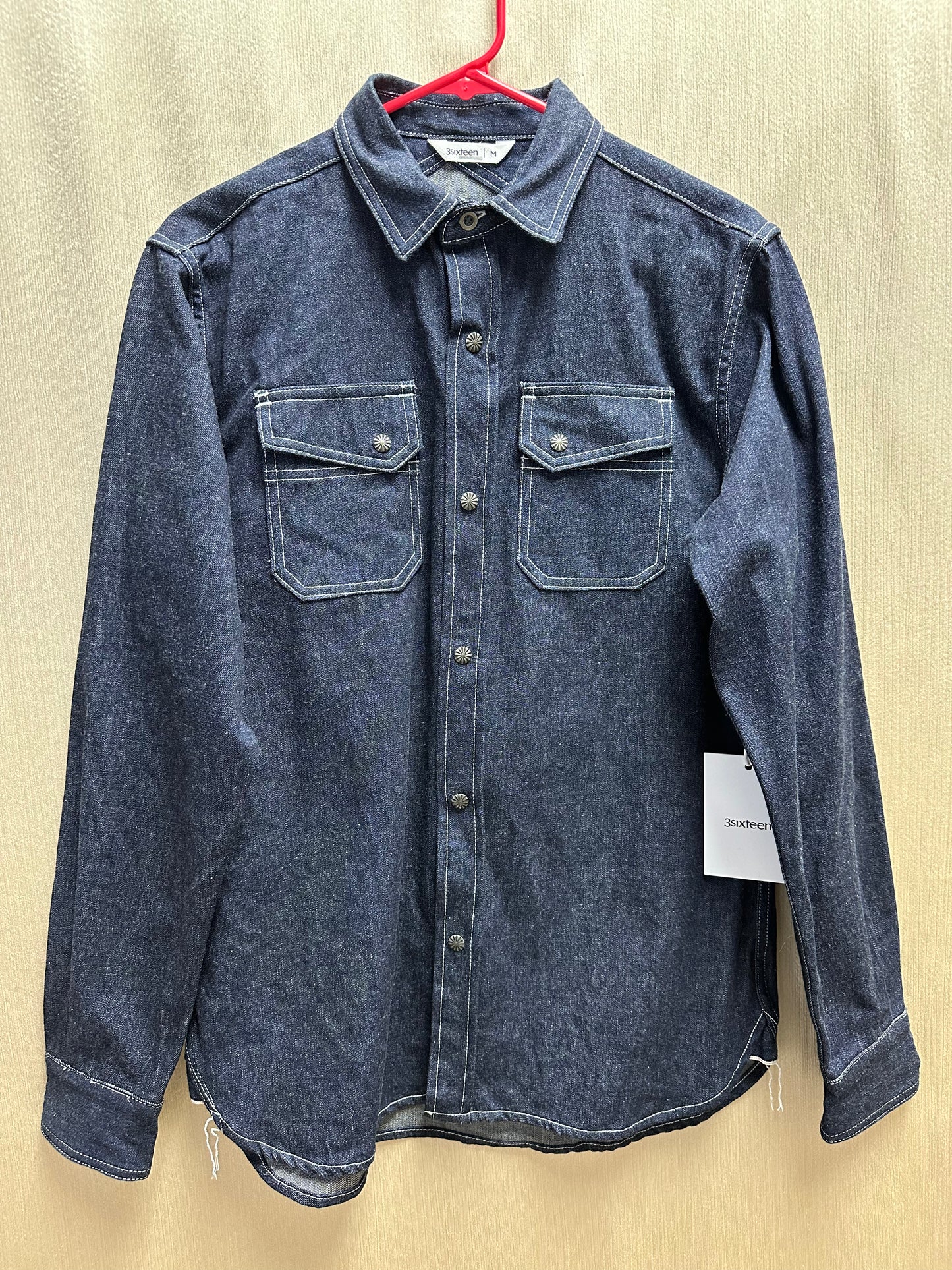 NWT - 3SIXTEEN indigo Denim Snap Up Western Crosscut Shirt - M