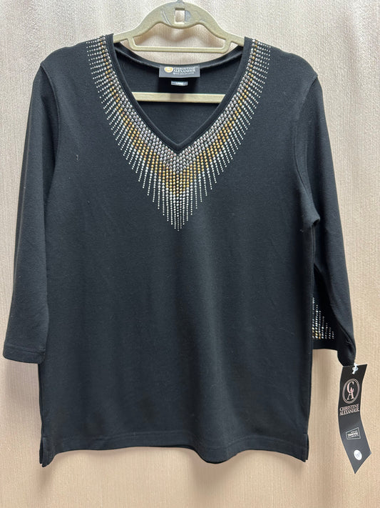 NWT - CHRISTINE ALEXANDER black Silver Gold Swarovski Element Top - L