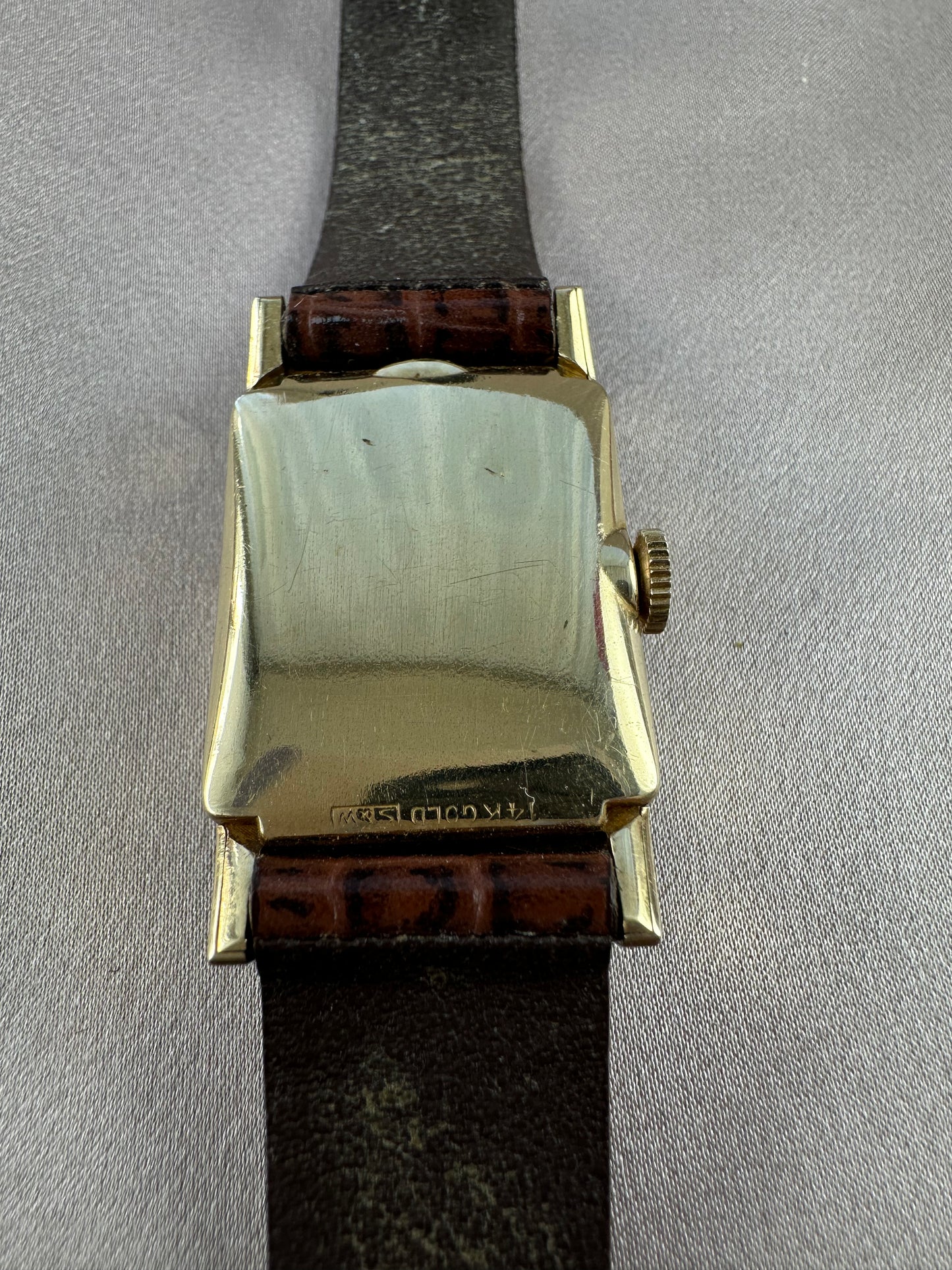 Vintage LORD ELGIN 14k Solid Gold S&W Rectangular Mechanical Watch - Working