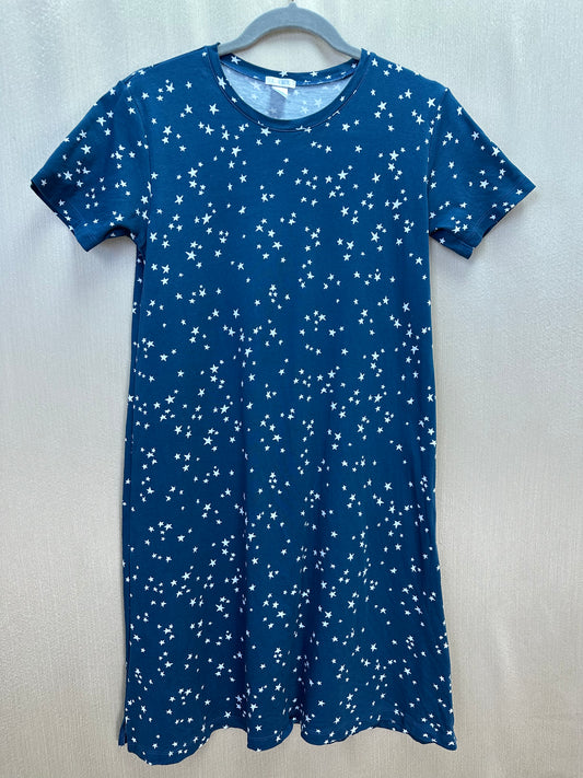 LAKE navy white Stars Print Pima Cotton Short Sleeve Sleep Dress Nightgown - S