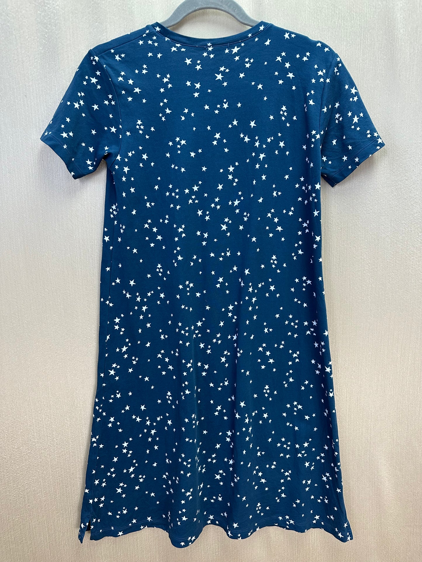 LAKE navy white Stars Print Pima Cotton Short Sleeve Sleep Dress Nightgown - S