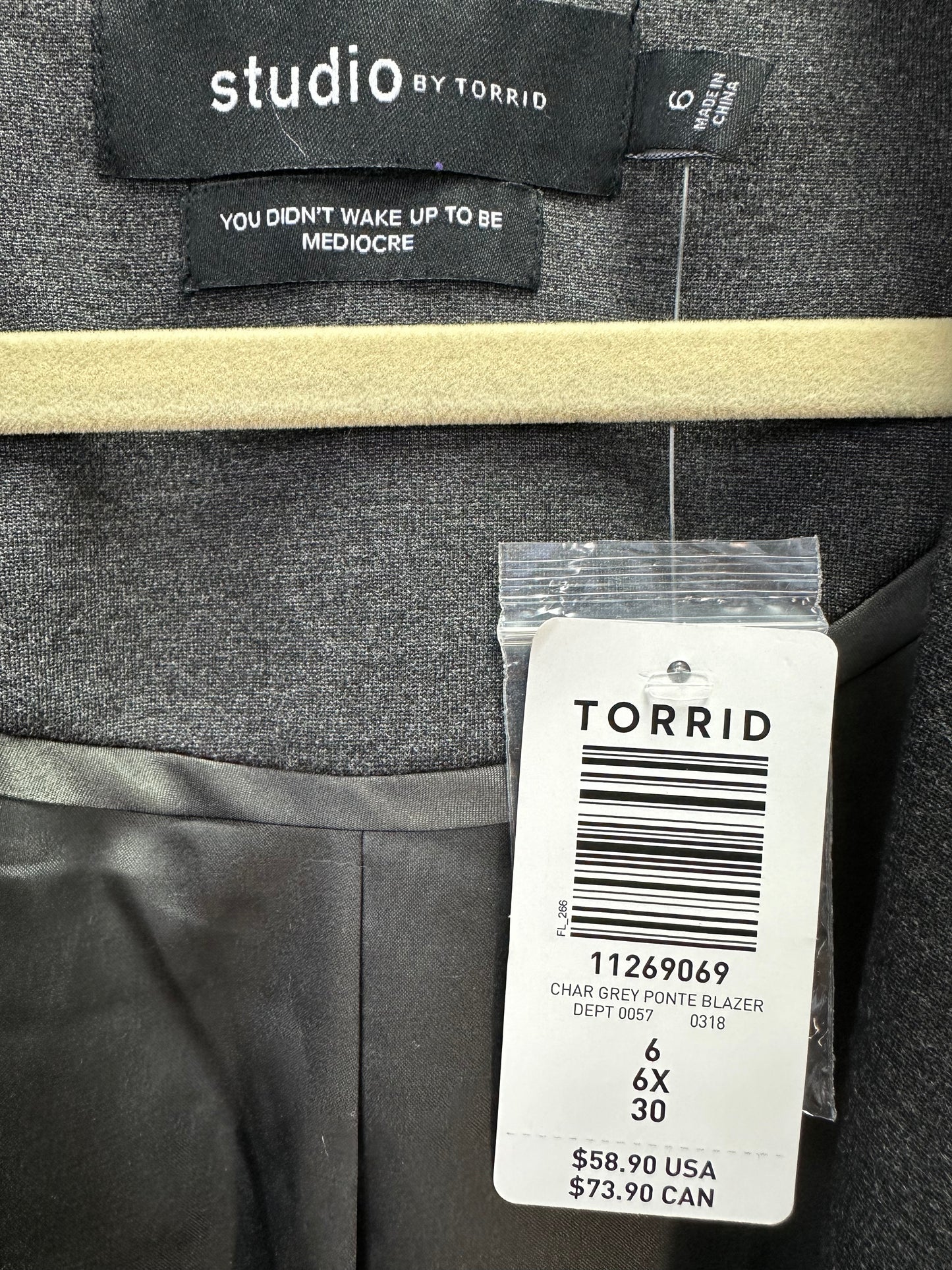 NWT - Studio by TORRID gray Rayon Blend Ponte Stretch Soho Blazer - 6X | 30