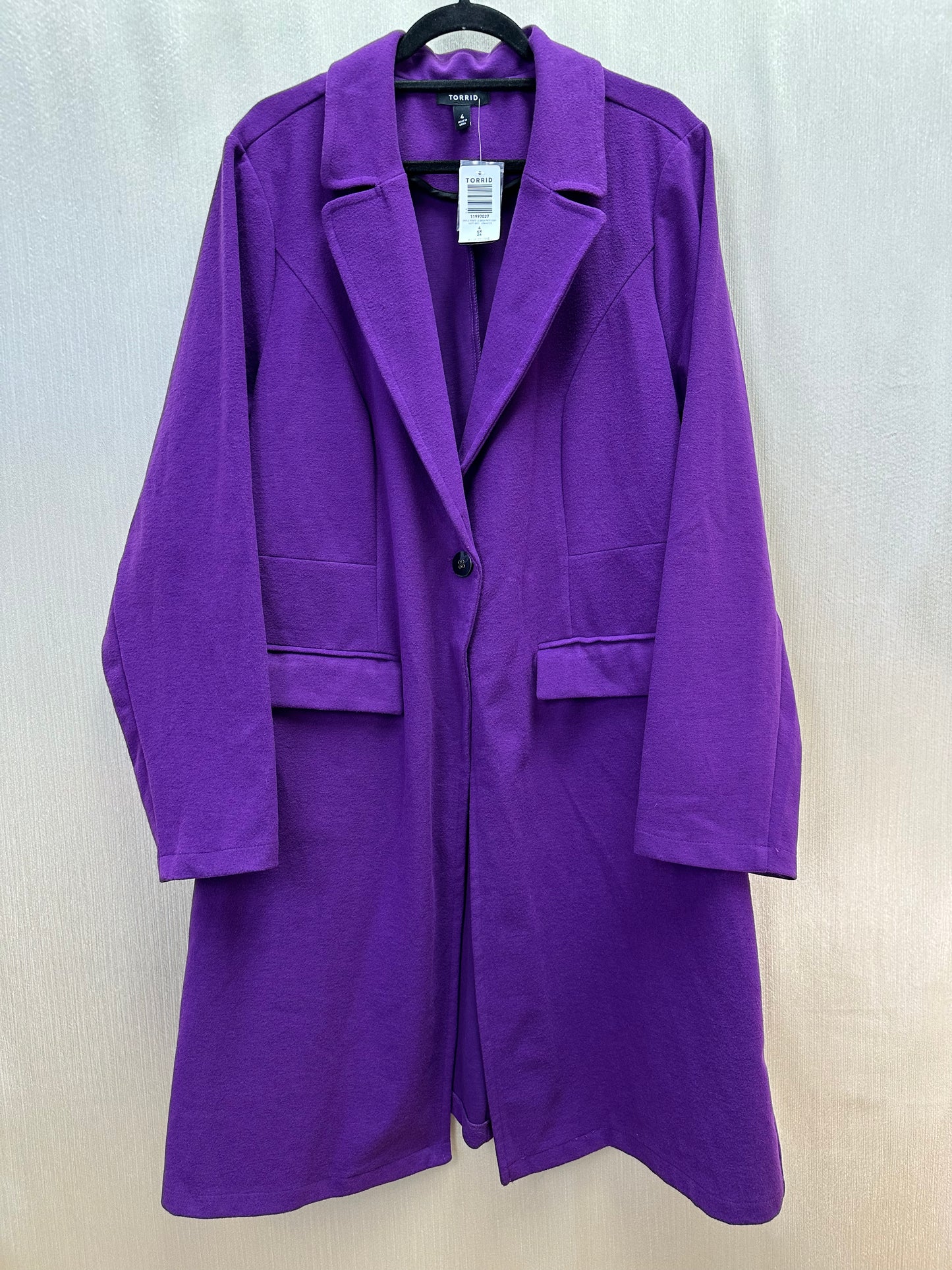 NWT - TORRID purple Brushed Ponte Rayon Blend Single Button Pea Coat - 4X | 26