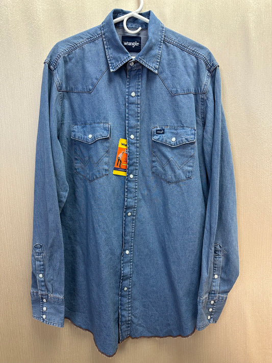 NWT - WRANGLER stonewash blue Denim Cowboy Cut Western Work Shirt - LT