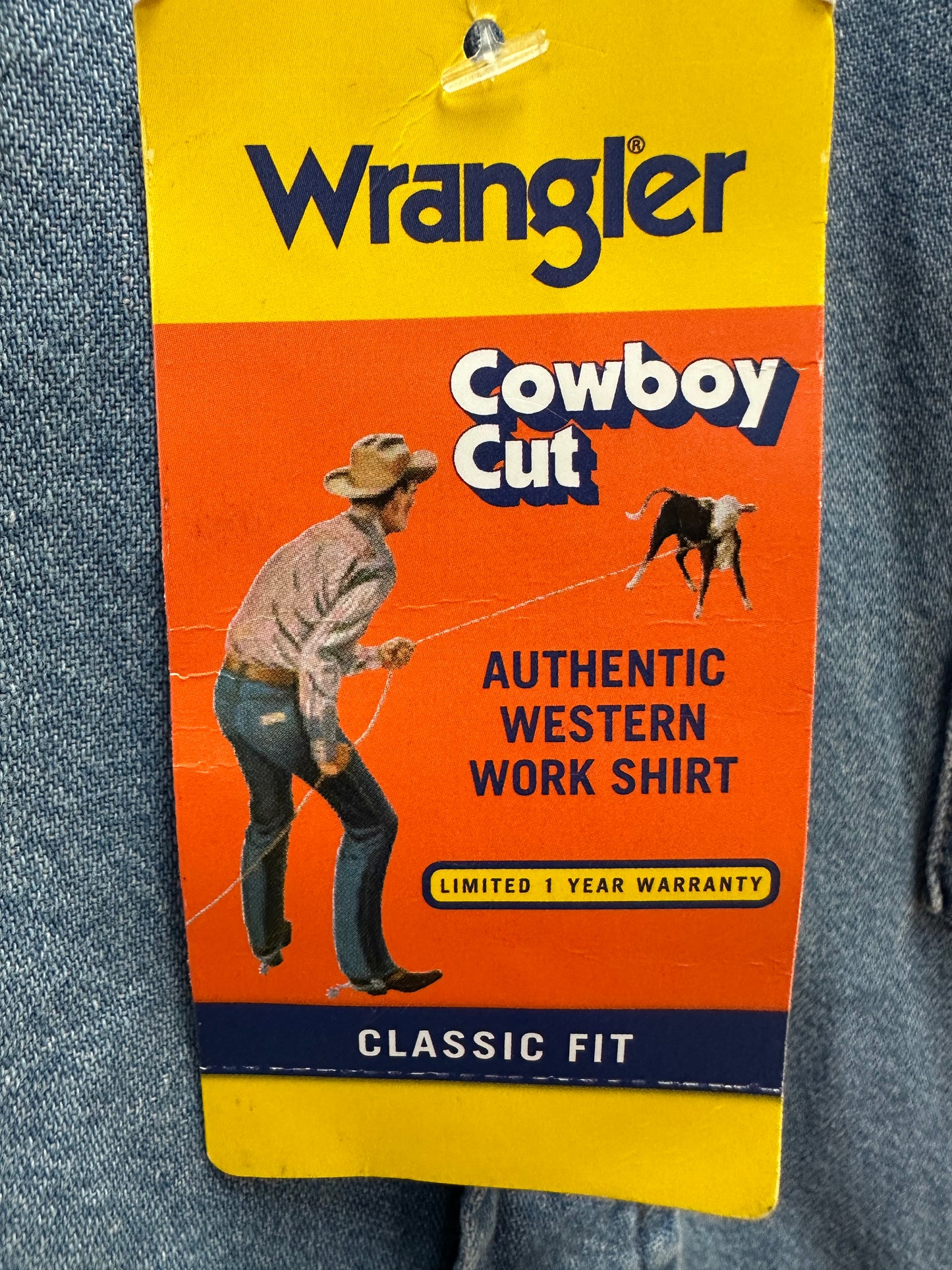 NWT - WRANGLER stonewash blue Denim Cowboy Cut Western Work Shirt - LT