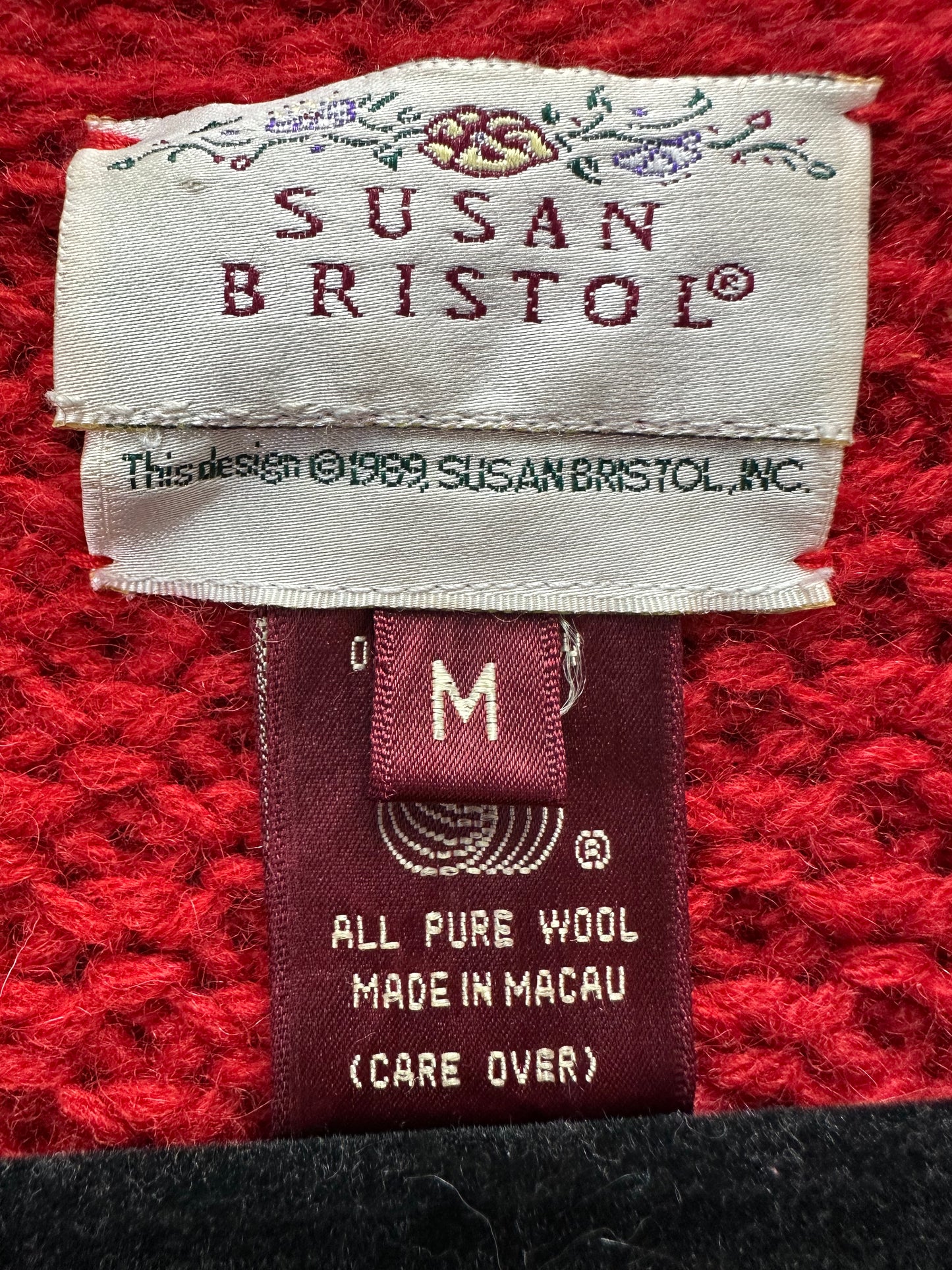 Vintage SUSAN BRISTOL red All Pure Wool Blazer Sweater Cardigan - M