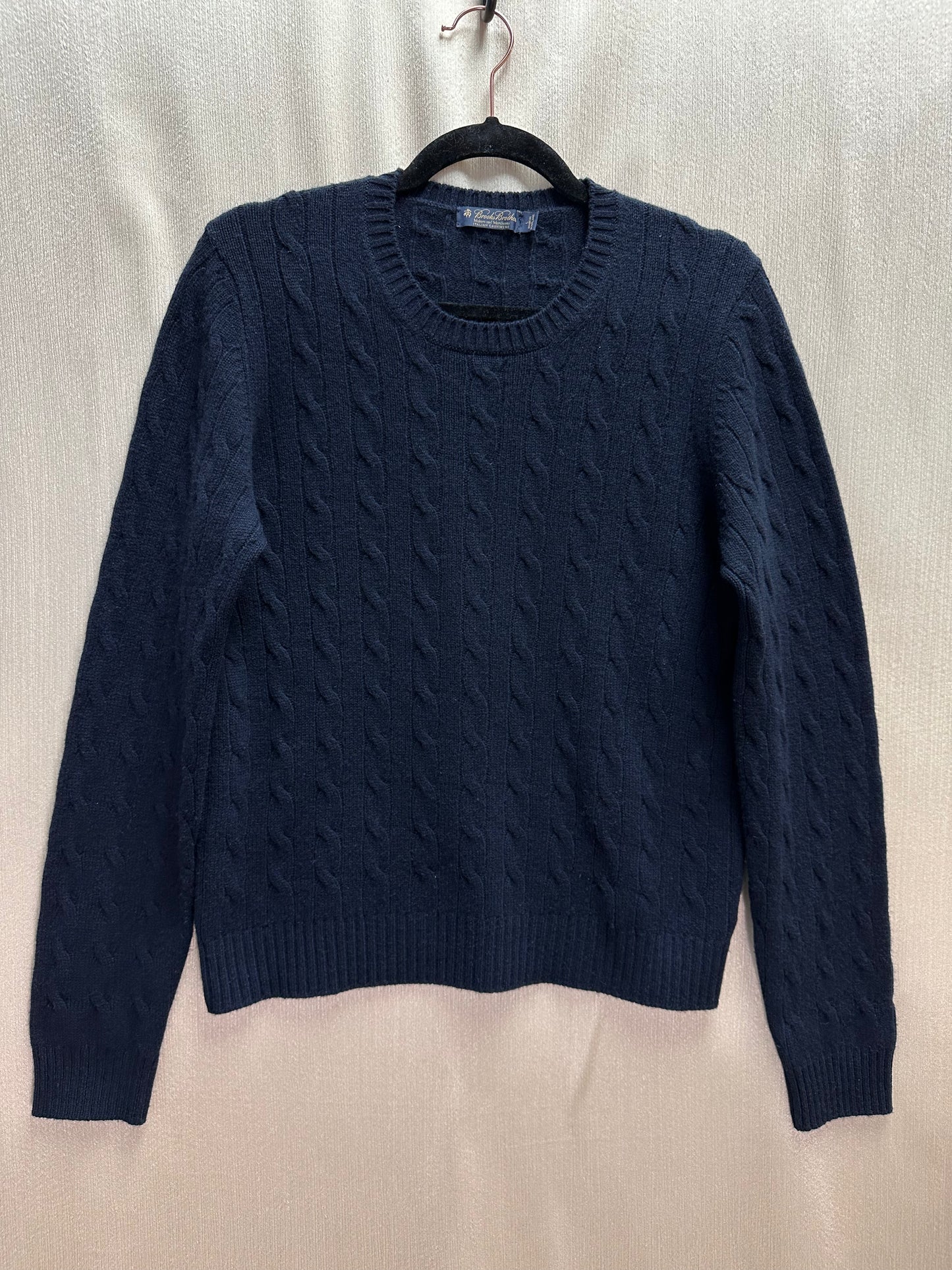 BROOKS BROTHERS navy blue Italian Cashmere Scotland Cable Knit Sweater - L